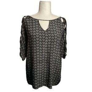 Anthropologie Leifsdottir Silk Blouse Geometric Print Cold Shoulder Keyhole